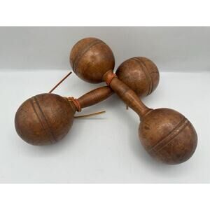 Wooden Dumbbells, Pair, Late 19th C/Early 20th Century. Half Pound. C8 (1)